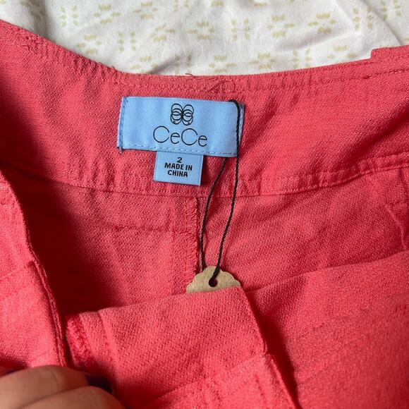 CeCe Nordstrom Coral Ruffle Hem Belted Shorts Size US 2 NWOT - Picture 3 of 3